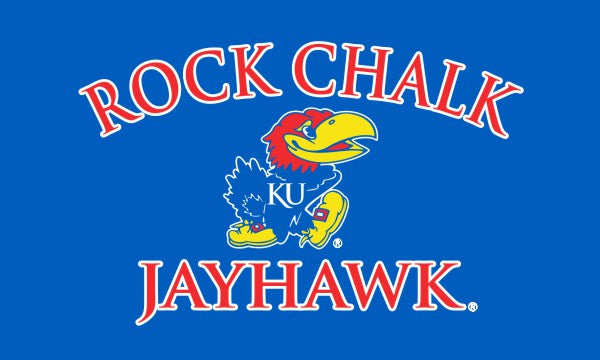 Kansas Jayhawks "Rock Chalk Jayhawk" 3' x 5' Silk Screened Flag - Blue w/ Jayhawk Logo