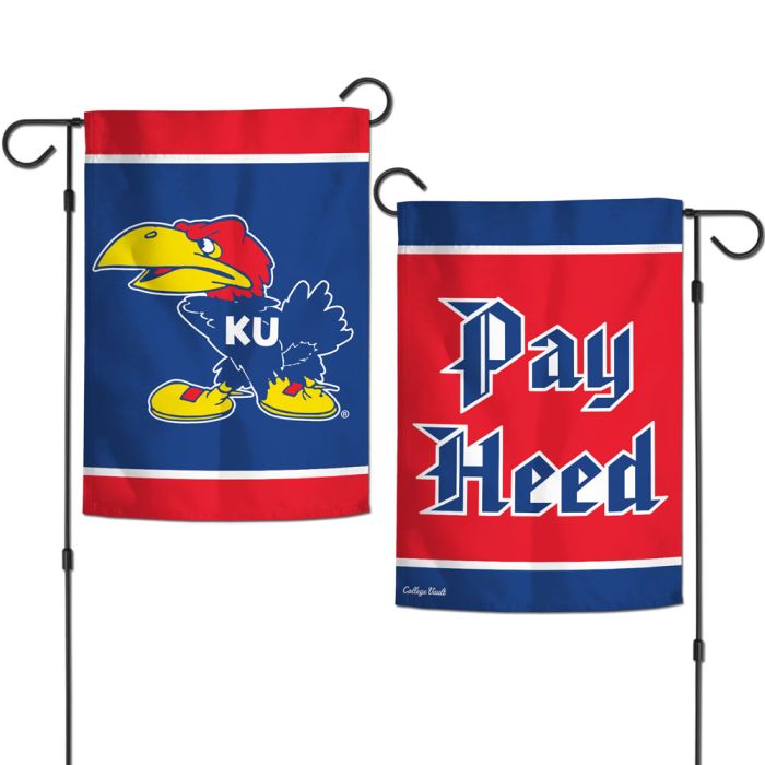 Kansas Jayhawks "Pay Heed"/Vault 1941 Logo 13" x 18" 2 Sided Garden Flag