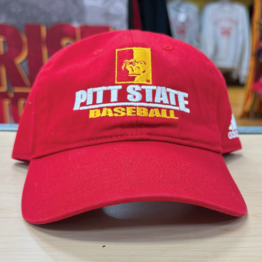 Pitt State Baseball Line Adidas Slouch Hat - Red