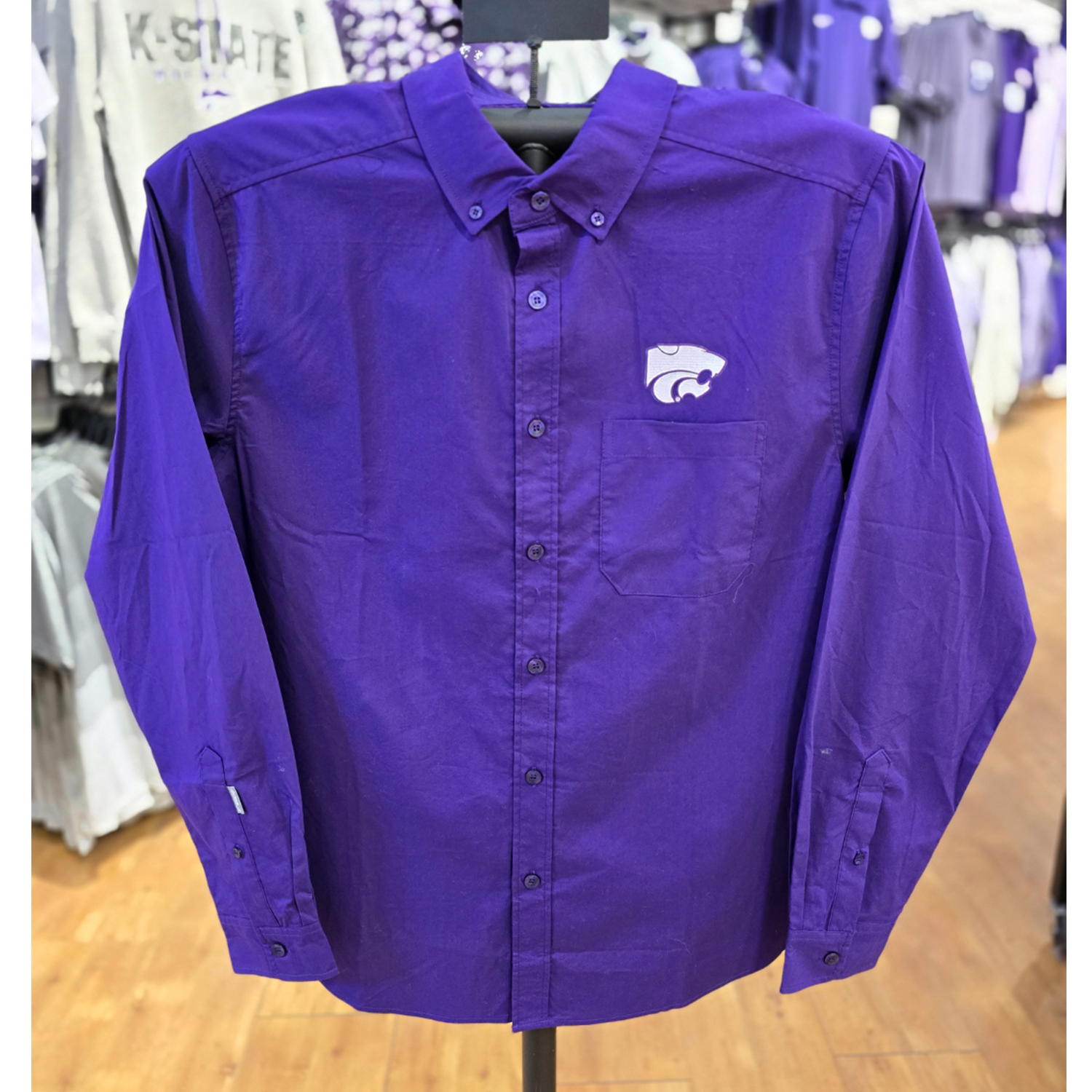 k state dress shirt Men's Antigua Purple Kansas State Wildcats Porter Woven Tri-Blend Long Sleeve Button-Down Shirt Size: 2XL