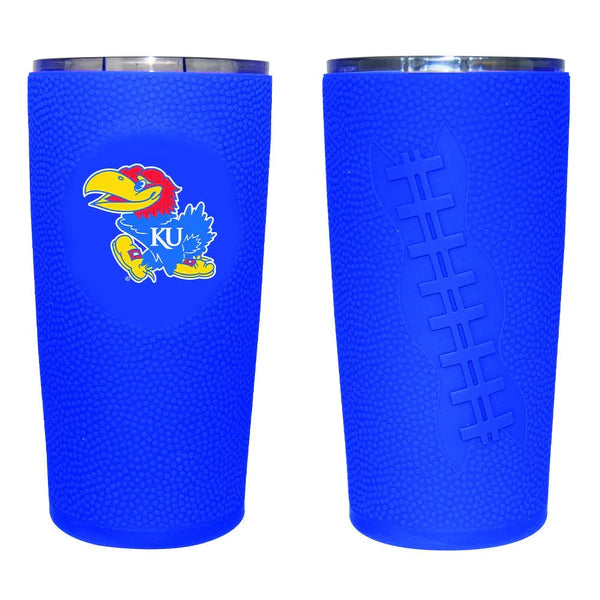 Kansas Jayhawks 20oz Stainless Steel Tumbler w/Silicone Football Laces Wrap