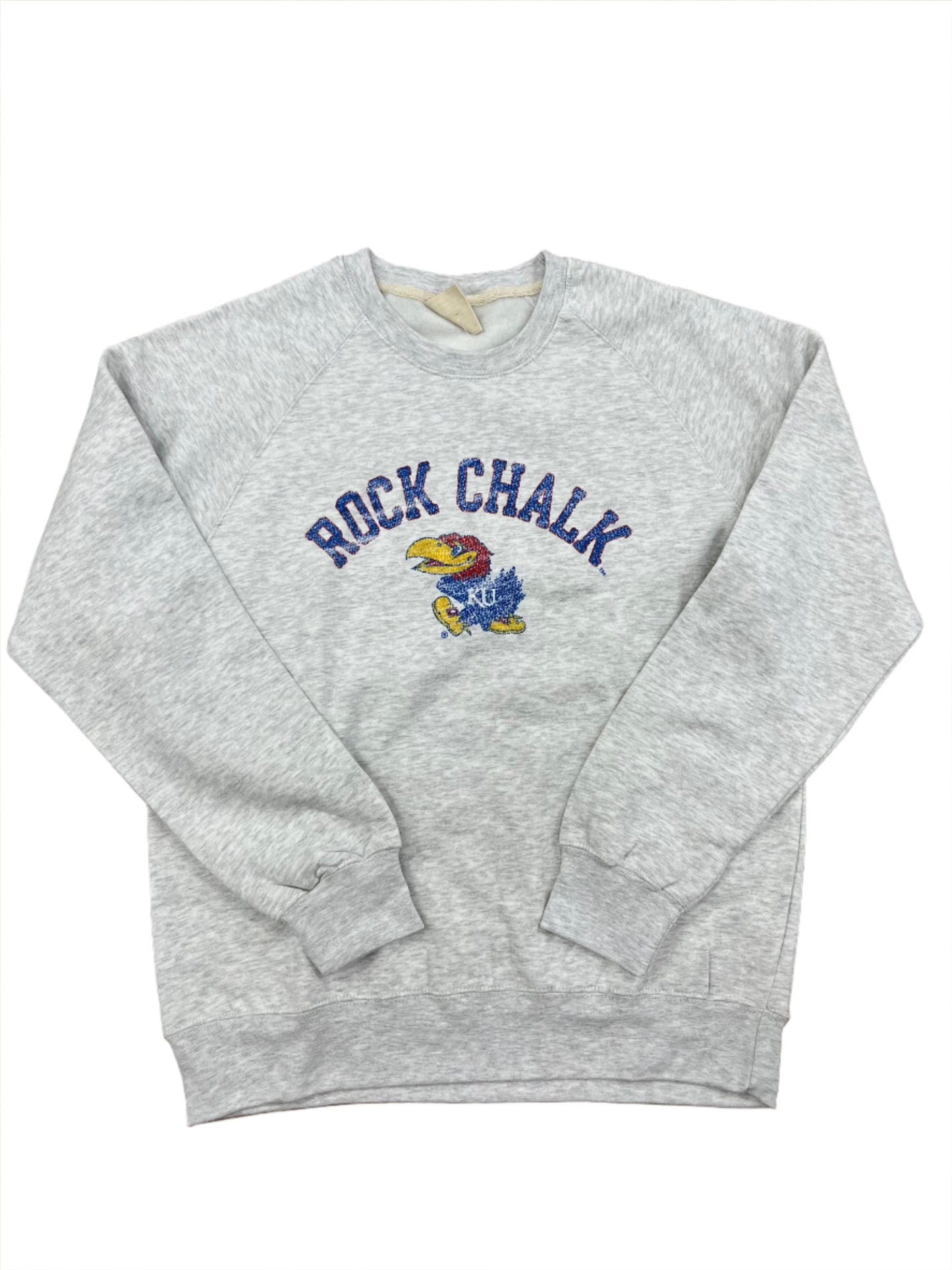 Kansas Jayhawks Rock Chalk Faded Crew - Light Grey