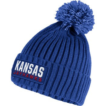 Adidas Kansas Jayhawks Ribbed Beanie w/ Pom - Royal Blue