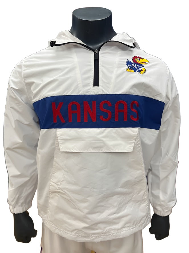 Franchise Club Kansas Jayhawks Alpha Anorak Windbreaker Water Resistant Jacket - White/Blue