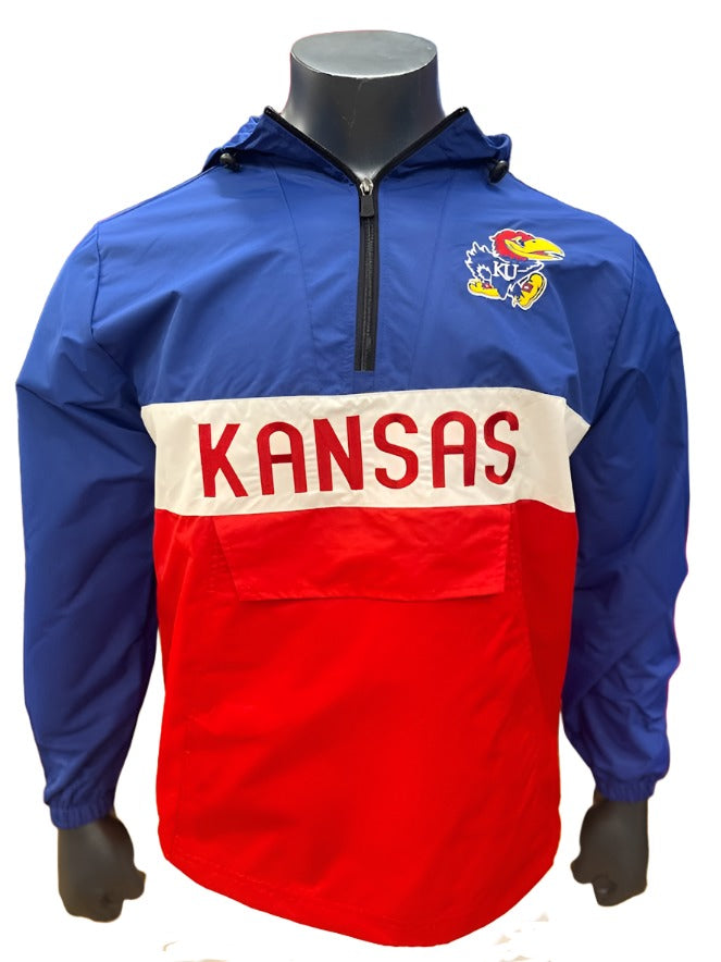 Franchise Club Kansas Jayhawks Alpha Anorak Windbreaker Water Resistant Jacket - Red/White/Blue