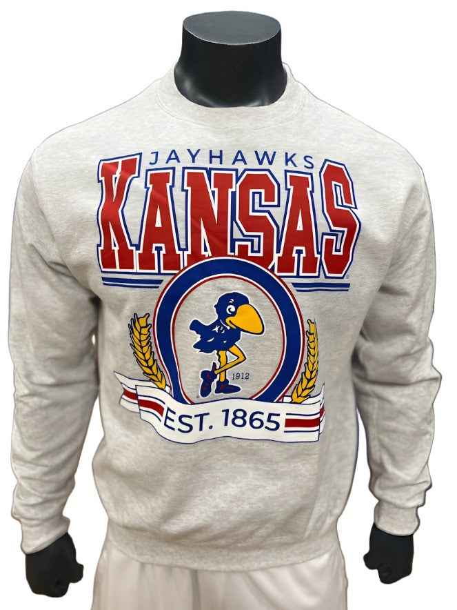 Kansas Jayhawks Vault 1912 Oval Wheat Crew - Ash Grey