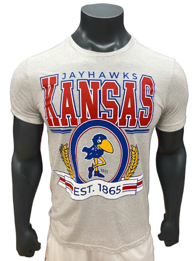 Kansas Jayhawks Vault 1912 Oval Wheat Triblend Tee - Ash Grey – Jocks Nitch