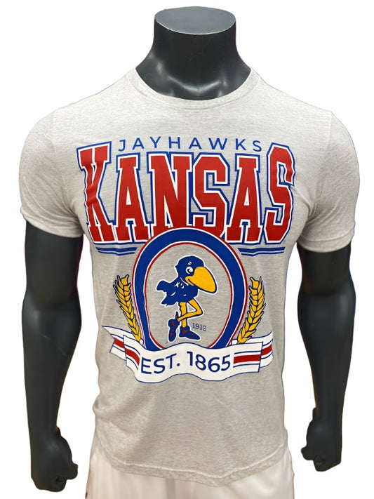 Kansas Jayhawks Vault 1912 Oval Wheat Triblend Tee - Ash Grey