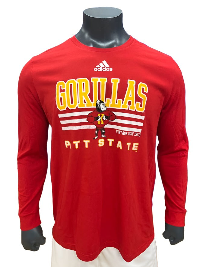 Adidas Pitt State Gorillas Line Vintage Issue 1950 Long Sleeve Tee - Red