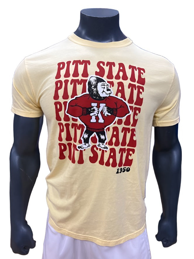Pitt State Gorillas Repeat Vintage 1950 Logo Tee - Yellow/Red