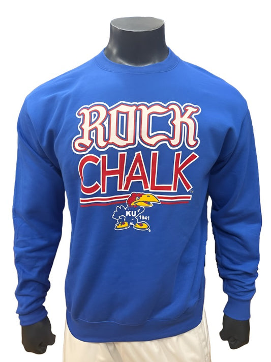 Kansas Jayhawks Rock Chalk Vault 1941 Retro Crew - Royal Blue
