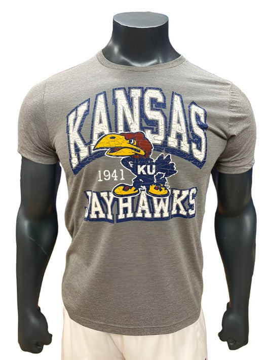 Kansas Jayhawks Crackle Arch Vintage 1941 Triblend Tee - Dark Grey