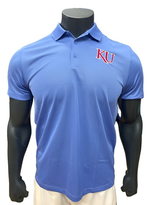 Adidas Kansas Jayhawks Pink Trajan KU Polo - Carolina Blue