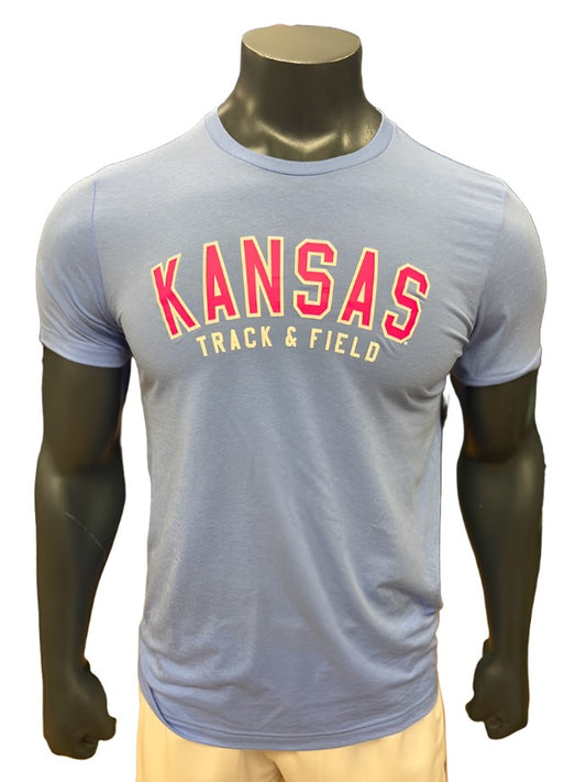 Kansas Jayhawks Track & Field Arch Triblend Tee - Pink/Carolina Blue