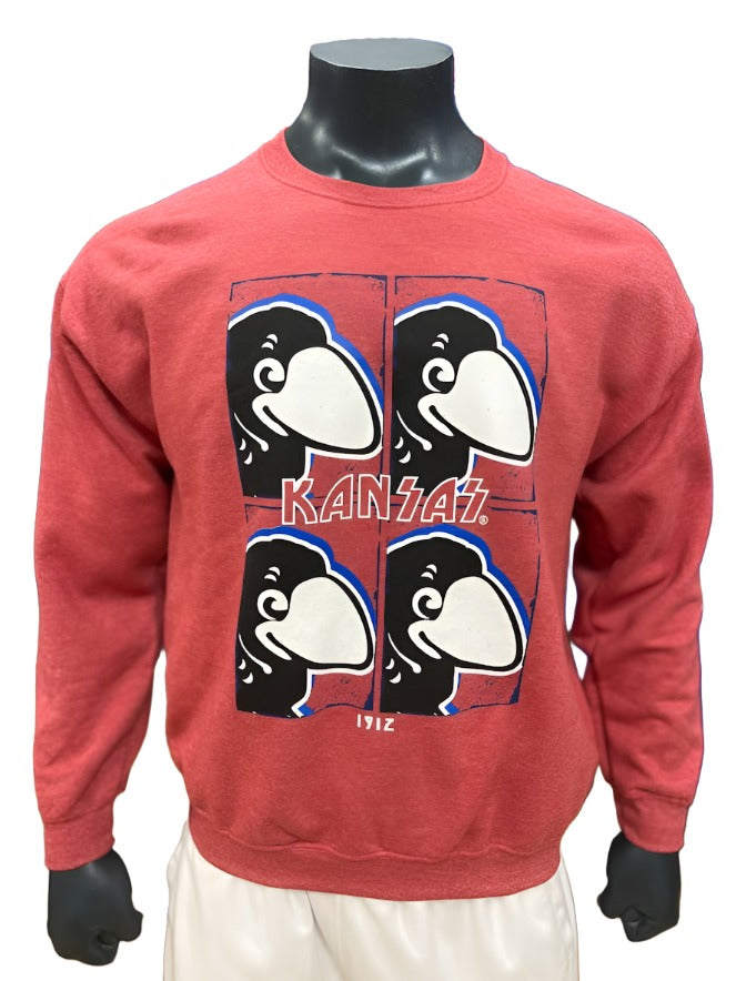 Kansas Jayhawks Vintage 1912 Squares Crew - Red