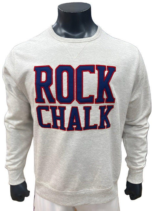 Kansas Jayhawks Rock Chalk Applique Crew - Grey