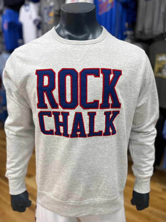 Kansas Jayhawks Rock Chalk Applique Crew - Grey