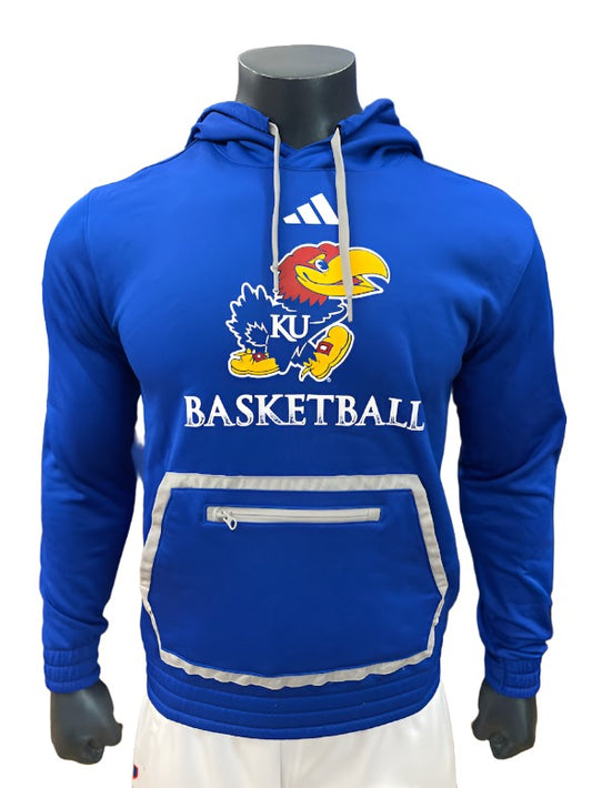 Adidas Kansas Jayhawks Basketball Hoodie w/ Front Zip Pocket - Royal Blue