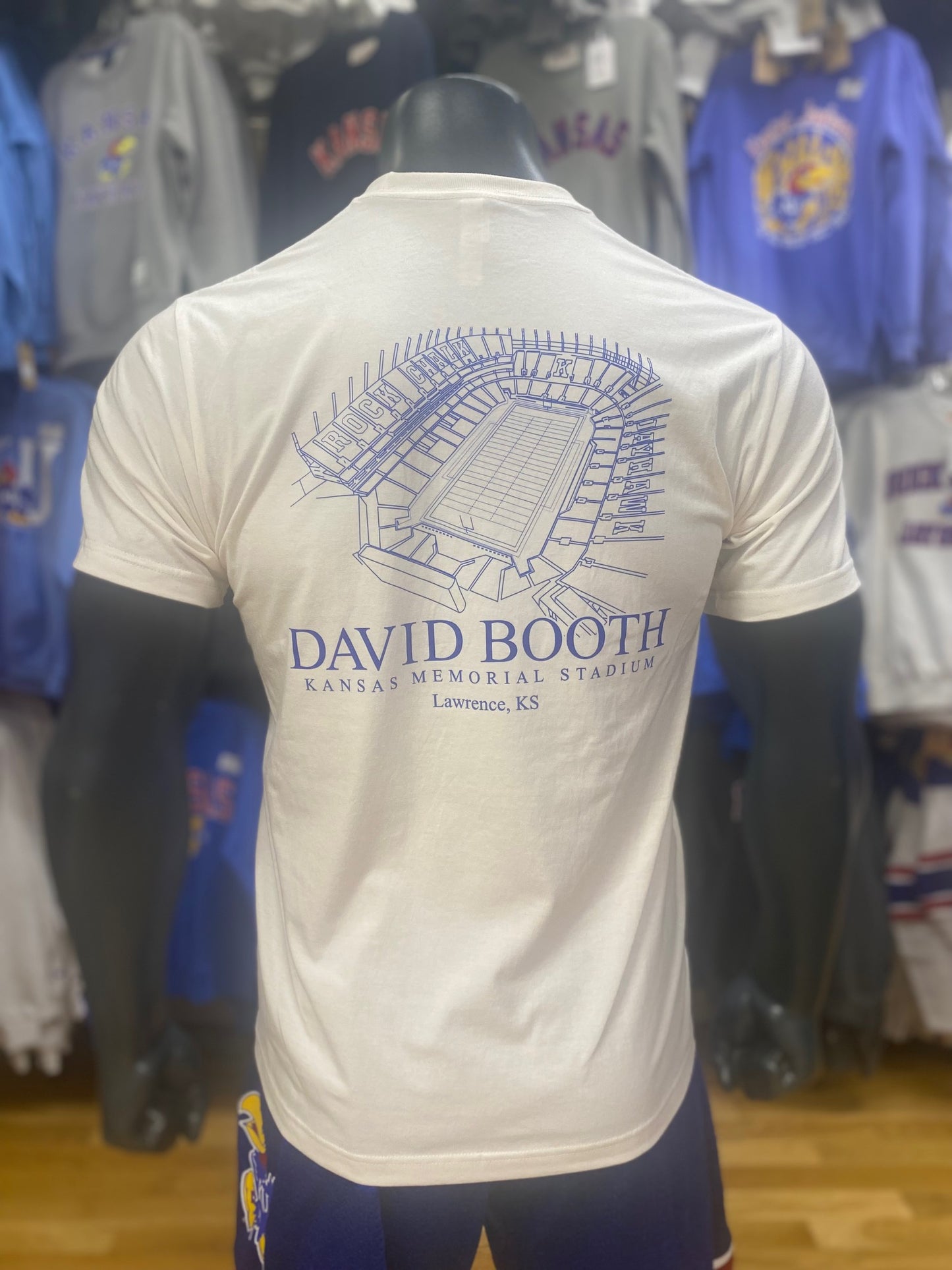 Kansas Jayhawks David Booth Kansas Memorial Stadium T-Shirt