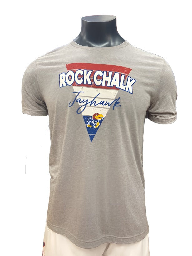 Kansas Jayhawks Rock Chalk Jayhawk Triangle Triblend T-Shirt - Grey/Team Colors