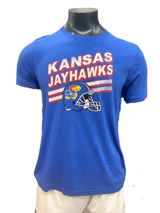 Kansas Jayhawks Football Slant Helmet Triblend T-Shirt - Blue