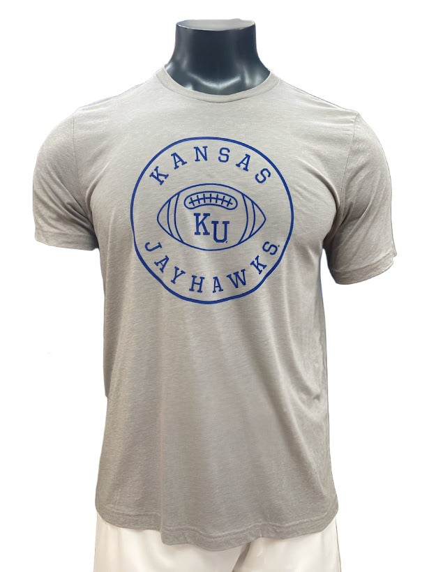 Kansas Jayhawks Football Circle Triblend T-Shirt - Grey