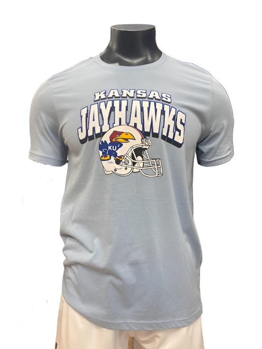Kansas Jayhawks Arch 1941 Football Helmet T-Shirt - Carolina Blue