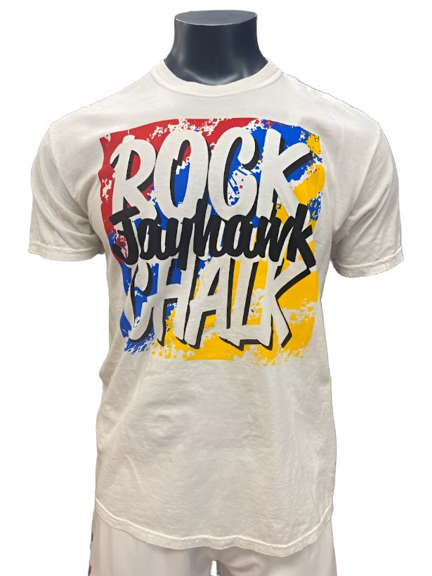 Kansas Jayhawks Rock Chalk Jayhawk Splatter T-Shirt - White/Team Colors