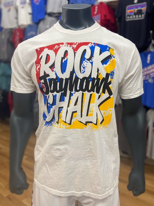 Kansas Jayhawks Rock Chalk Jayhawk Splatter T-Shirt - White/Team Colors