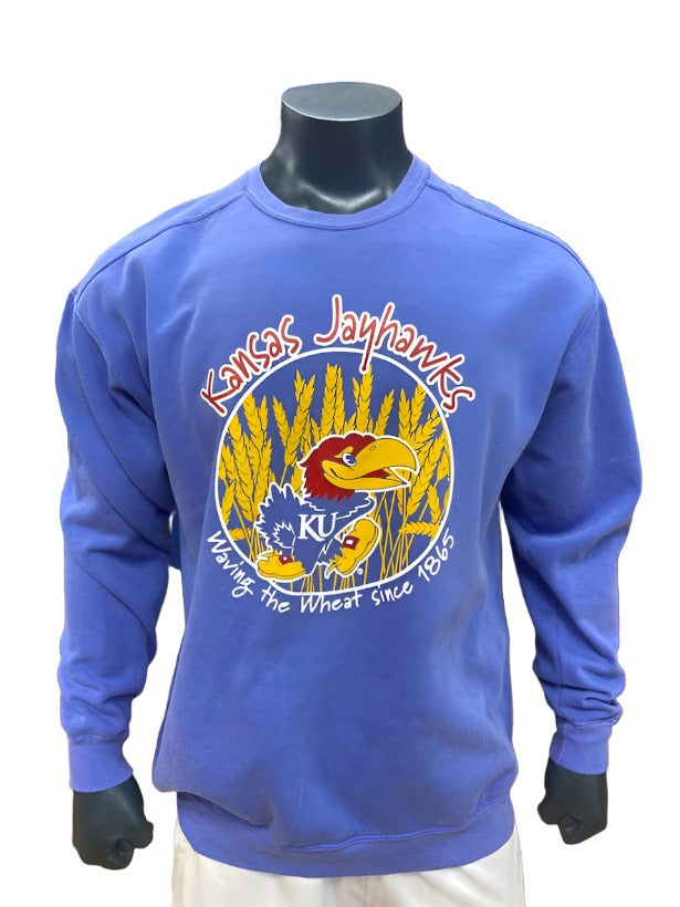 Kansas Jayhawks Waving the Wheat Since 1865 Crew - Flo Blue