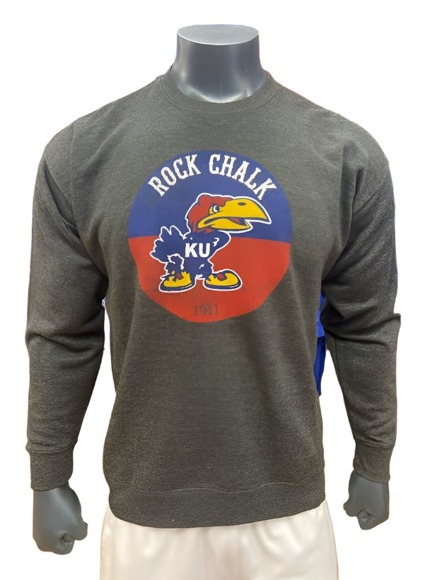Kansas Jayhawks Rock Chalk 1941 Circle Crew - Charcoal Heather Grey