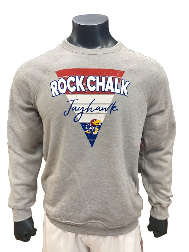 Kansas Jayhawks Rock Chalk Jayhawk Triangle Crew - Grey