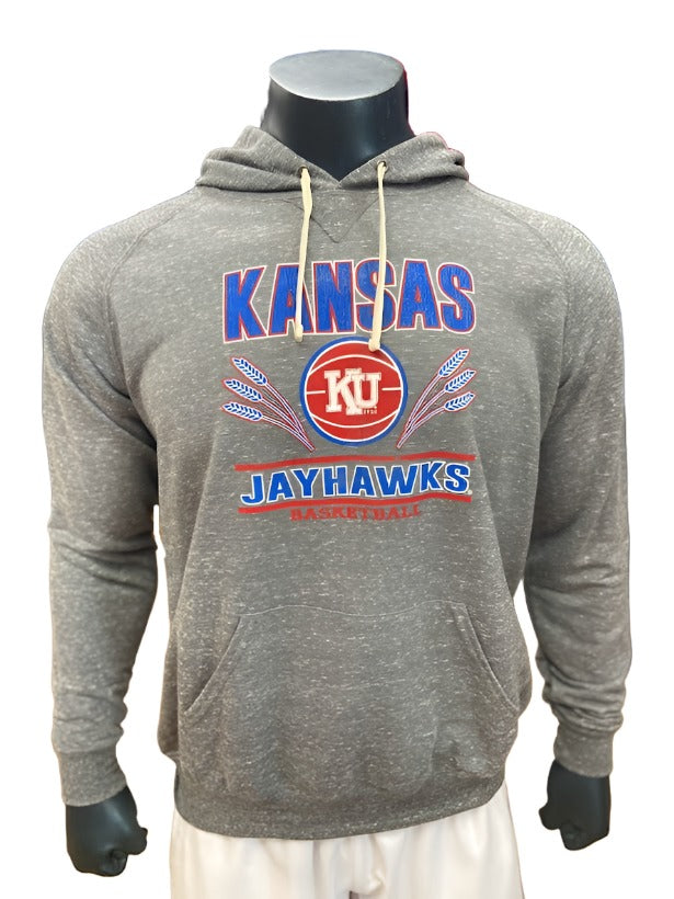 Kansas Jayhawks Basketball Wheat Hoodie - Charcoal Heather Grey