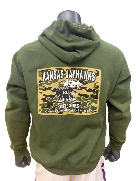 Kansas Jayhawks Vault 1941 Outdoor Adventures Hoodie - Olive Green/Camo