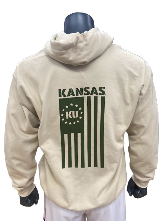 Kansas Jayhawks Military Hoodie w/ Flag - Tan/Olive Green