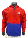 Kansas Jayhawks Wind/Water Resistant Half Zip Hooded Jacket - Red/Blue w/ Logo