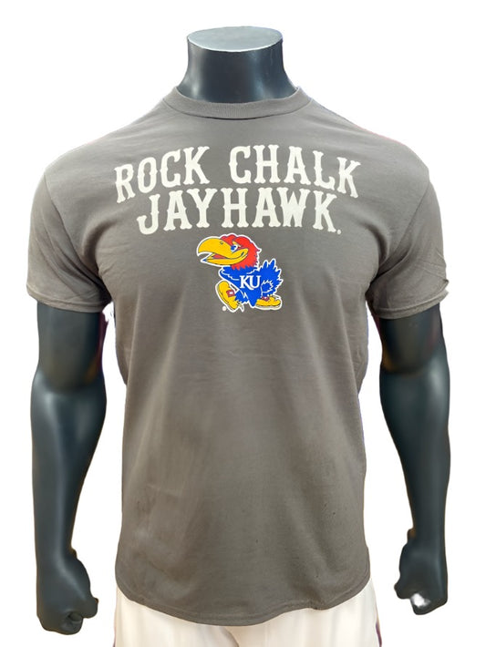 Kansas Jayhawks Rock Chalk Jayhawk Front T-Shirt - Charcoal Grey