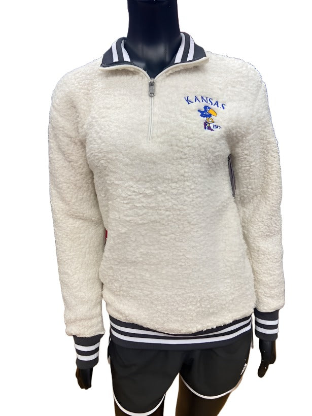 Kansas Arch Vault 1912 Women's Quarter Zip Sherpa - Cream White