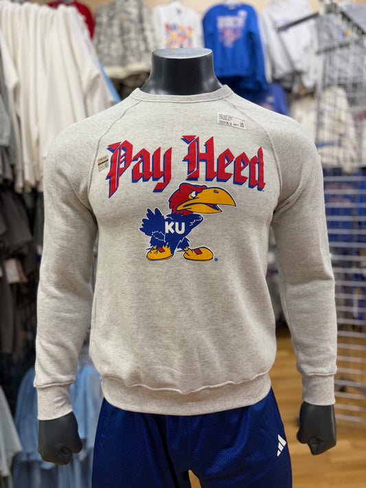 Kansas Jayhawks Charlie Hustle Pay Heed Crewneck