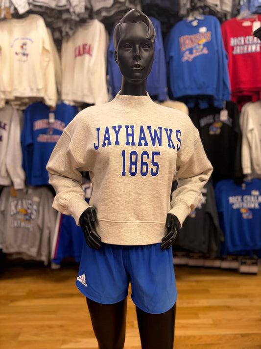 Kansas Jayhawks Puff Cropped Mock Neck Sweatshirt