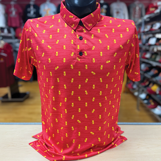 League Pitt State All Over Patterned Polo- Red