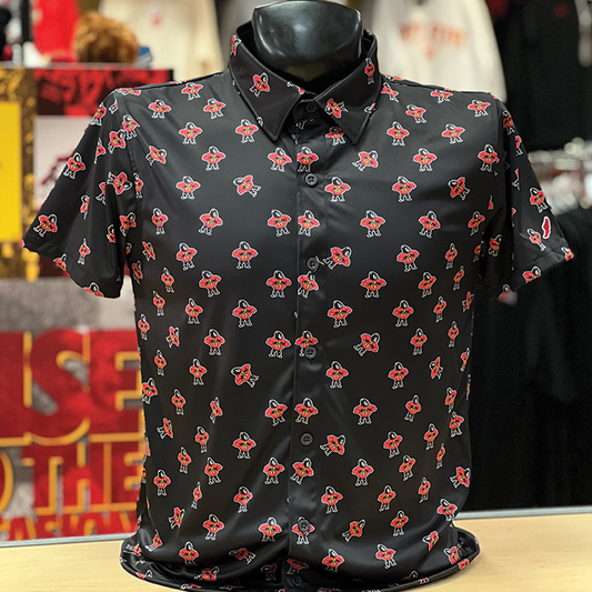 PSU All Over Button Down Polo- Black