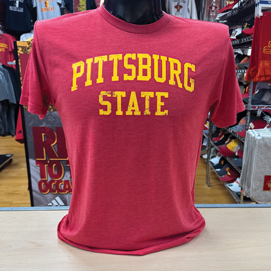 Pitt State Arch Tee- Heather White, Vintage Black, Vintage Red
