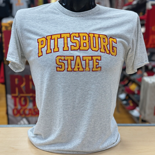 Pitt State Arch Tee- Heather White, Vintage Black, Vintage Red