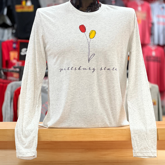 Pitt State Tulip Long Sleeve Tee- Heather White