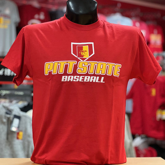 Pitt State Baseball Gildan Tee- Red/White/Gold