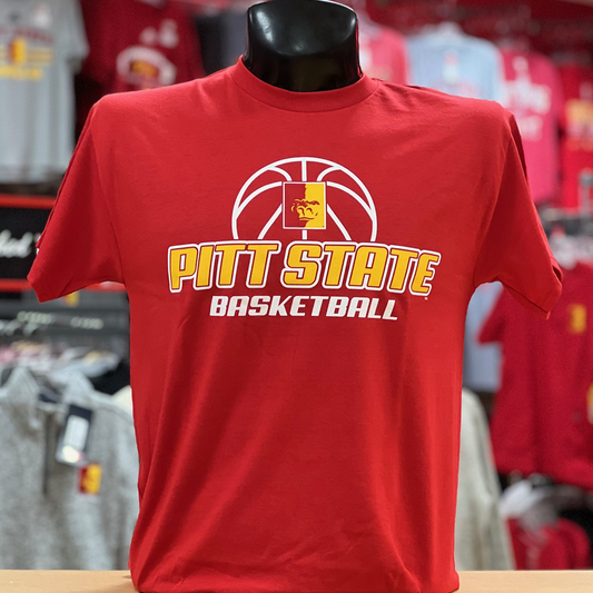Pitt State Basketball Gildan Tee- Red/White/Gold