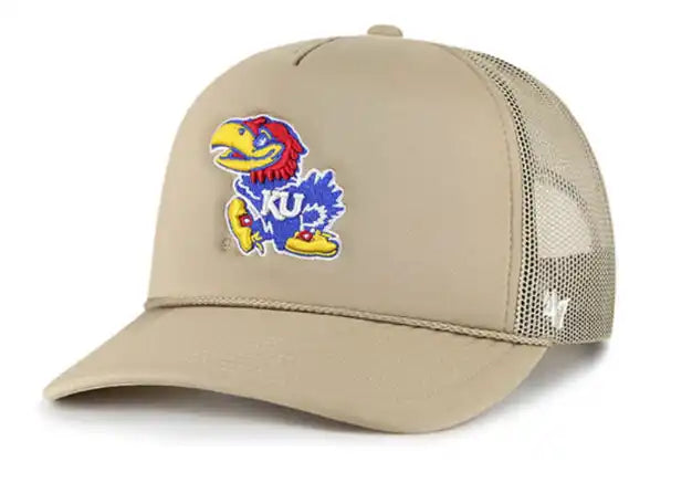 Kansas Jayhawks Structured Foam Trucker Adjustable Hat - Khaki