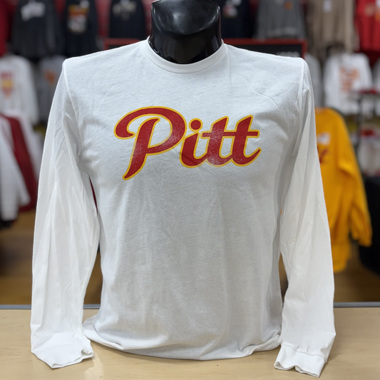 Faded Pitt Long Sleeve Tee- White