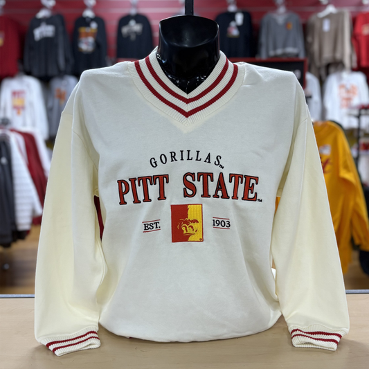 PSU Letterman V Neck- White/Red